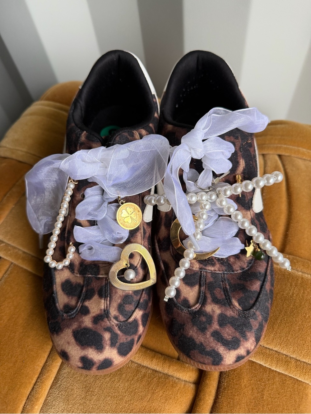 Dolce Vita Leopard Sneakers Custom Pearl Charm Laces Size 8